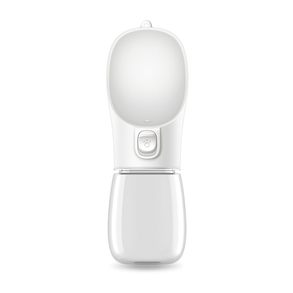 Portable dog water bottle with white lid and white base