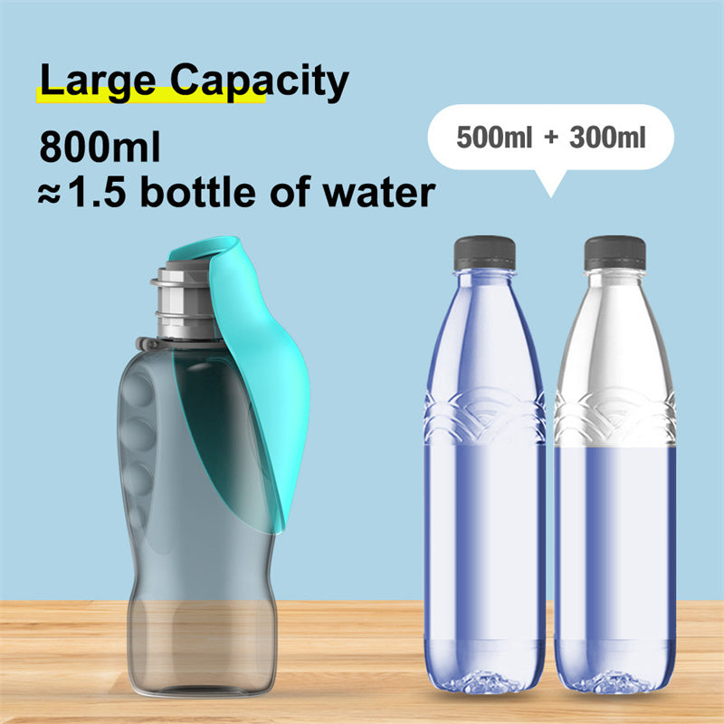 Portable dog water bottle 800ml capacity compared to standard water bottles
