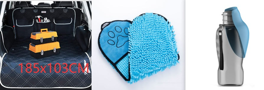 Car trunk cargo liner and pet grooming glove, unrelated to this water bottle listing