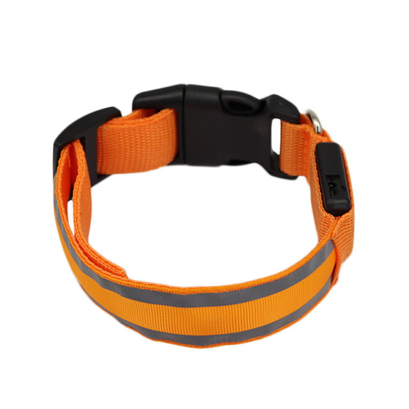 Orange LED dog collar, unlit, on a white background
