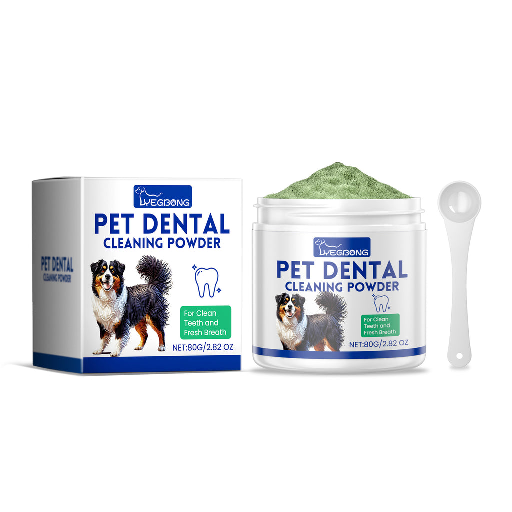 Fresh breath teeth cleaning powder box, jar, and measuring spoon