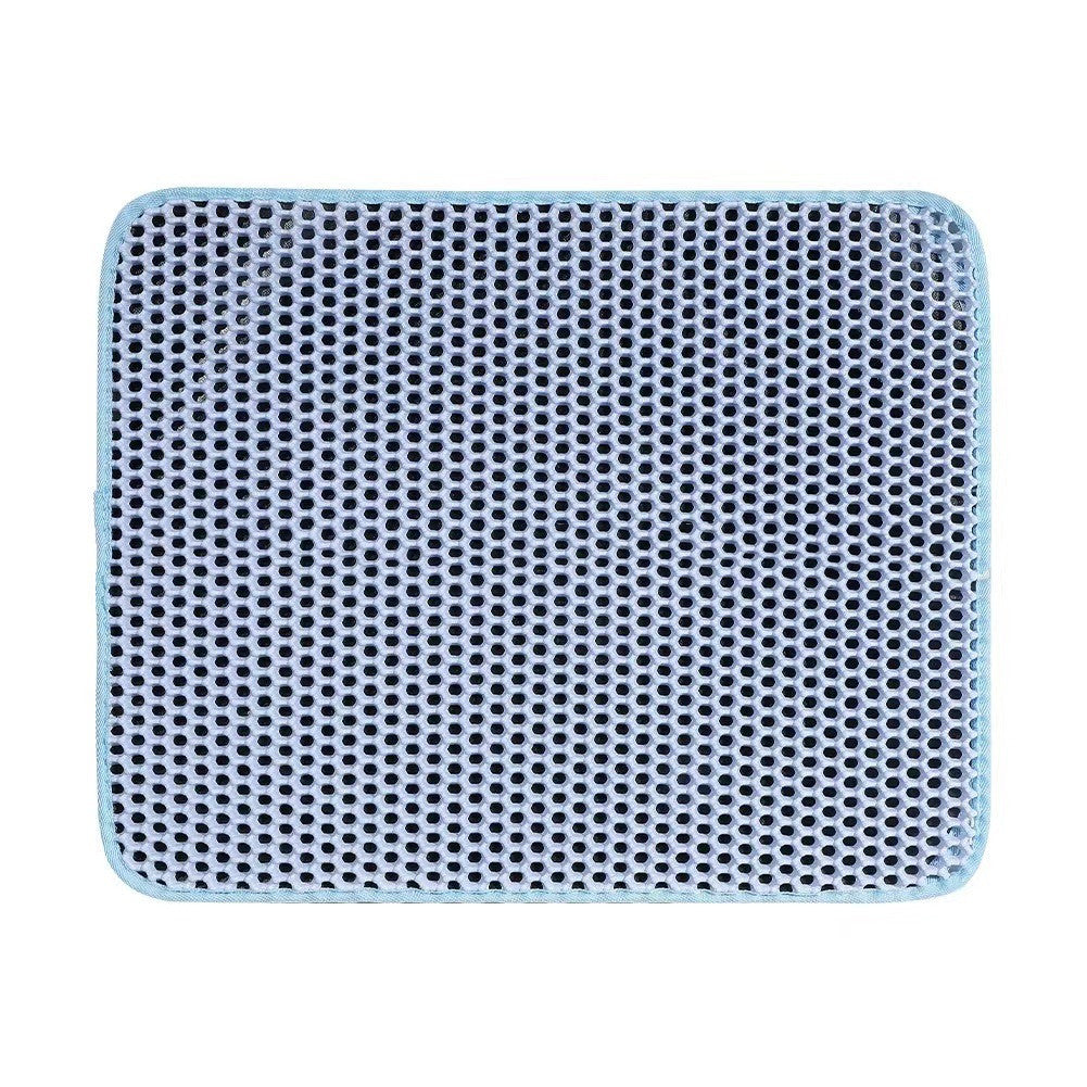 Light blue honeycomb cat litter mat, top view