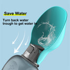 Portable dog water bottle trough folding back to save unused water