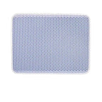 Periwinkle blue honeycomb cat litter mat with white border, top view