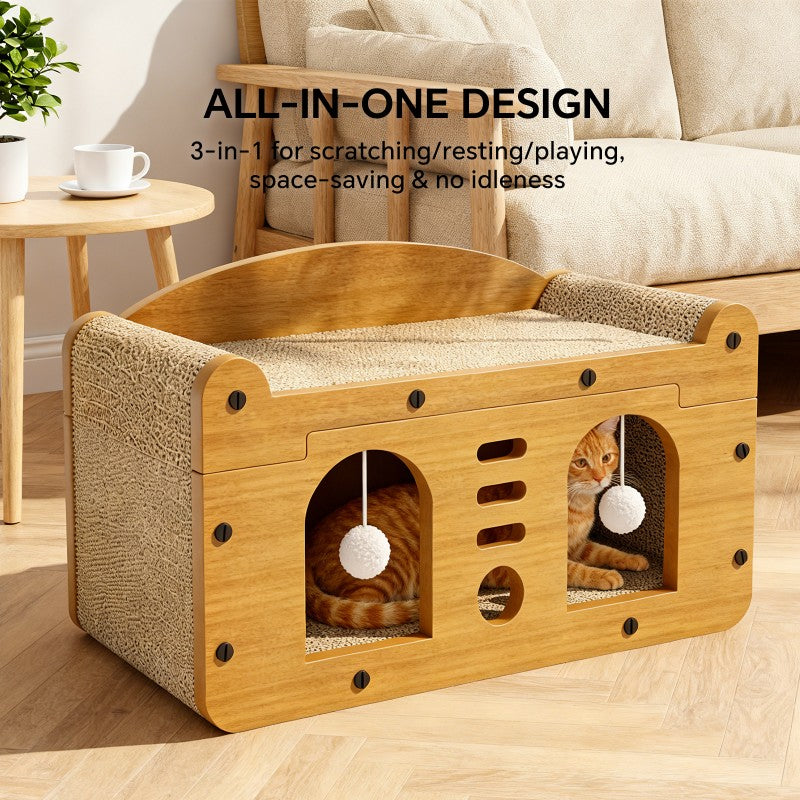Wagbase cat scratcher sofa with two separate entry doors