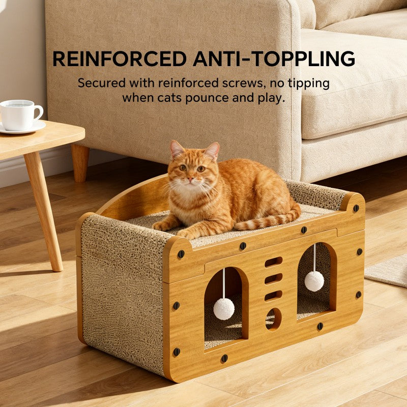 Cat resting inside the Wagbase double-door scratcher sofa
