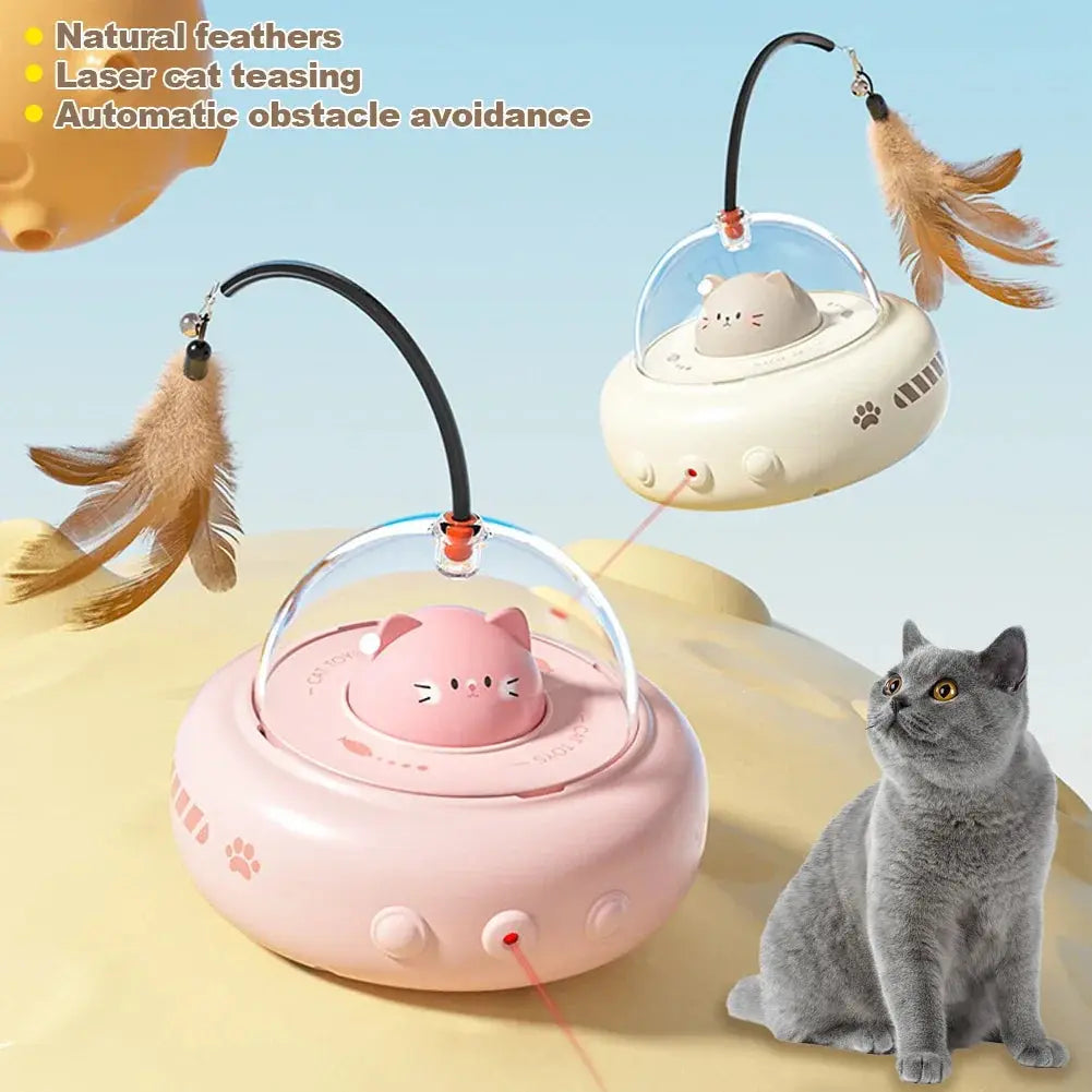 Electric Interactive Cat Teaser Toy: USB Rechargeable Feather Spinner Wagbase