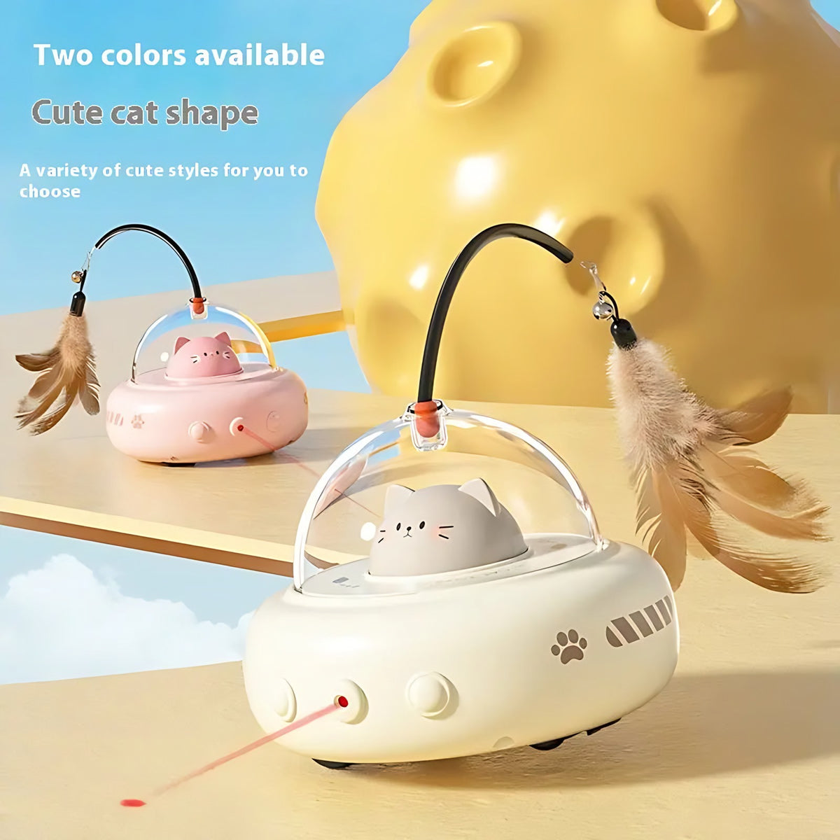 Electric Interactive Cat Teaser Toy: USB Rechargeable Feather Spinner Wagbase