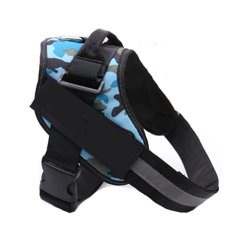 Wagbase no-pull dog harness in blue camo, close-up view