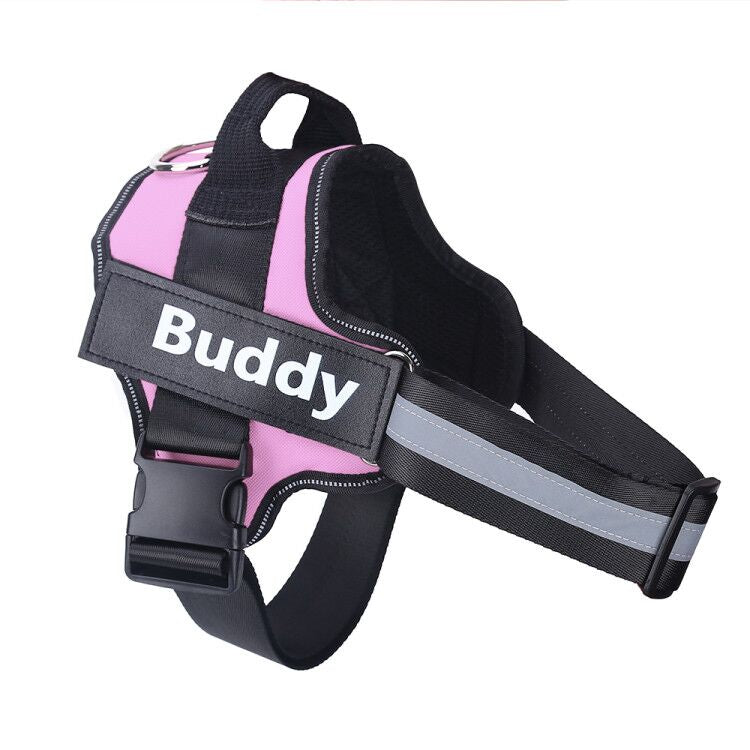 Wagbase no-pull dog harness in pink with name patch