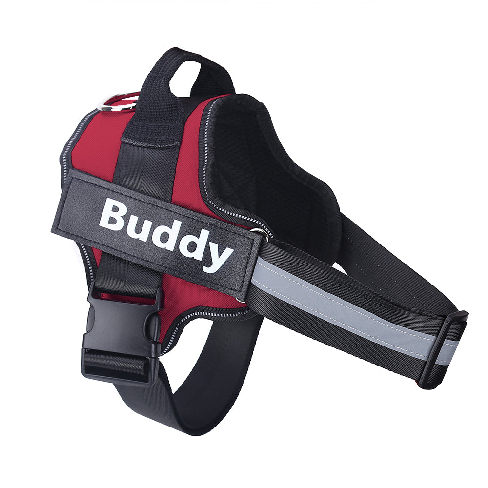 Wagbase no-pull dog harness in red, angled view