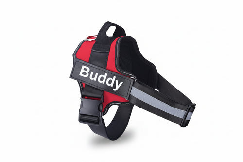 Wagbase no-pull dog harness in red, shown worn by a dog