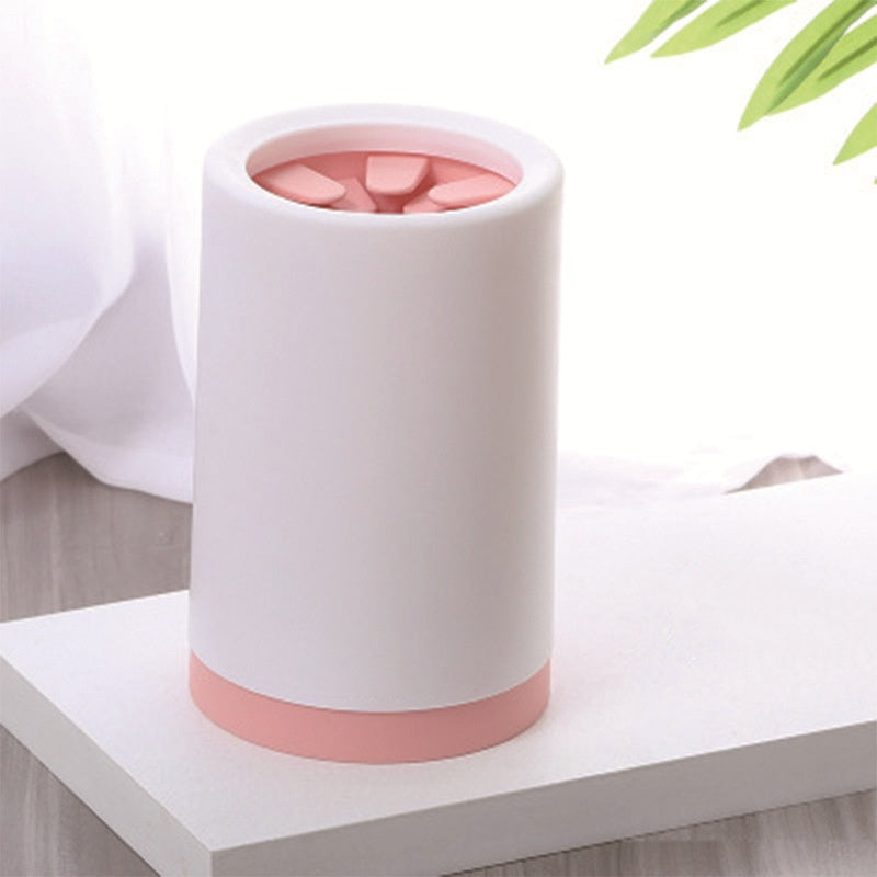 Close-up of the Wagbase paw cleaner cup's flexible silicone cleaning bristles